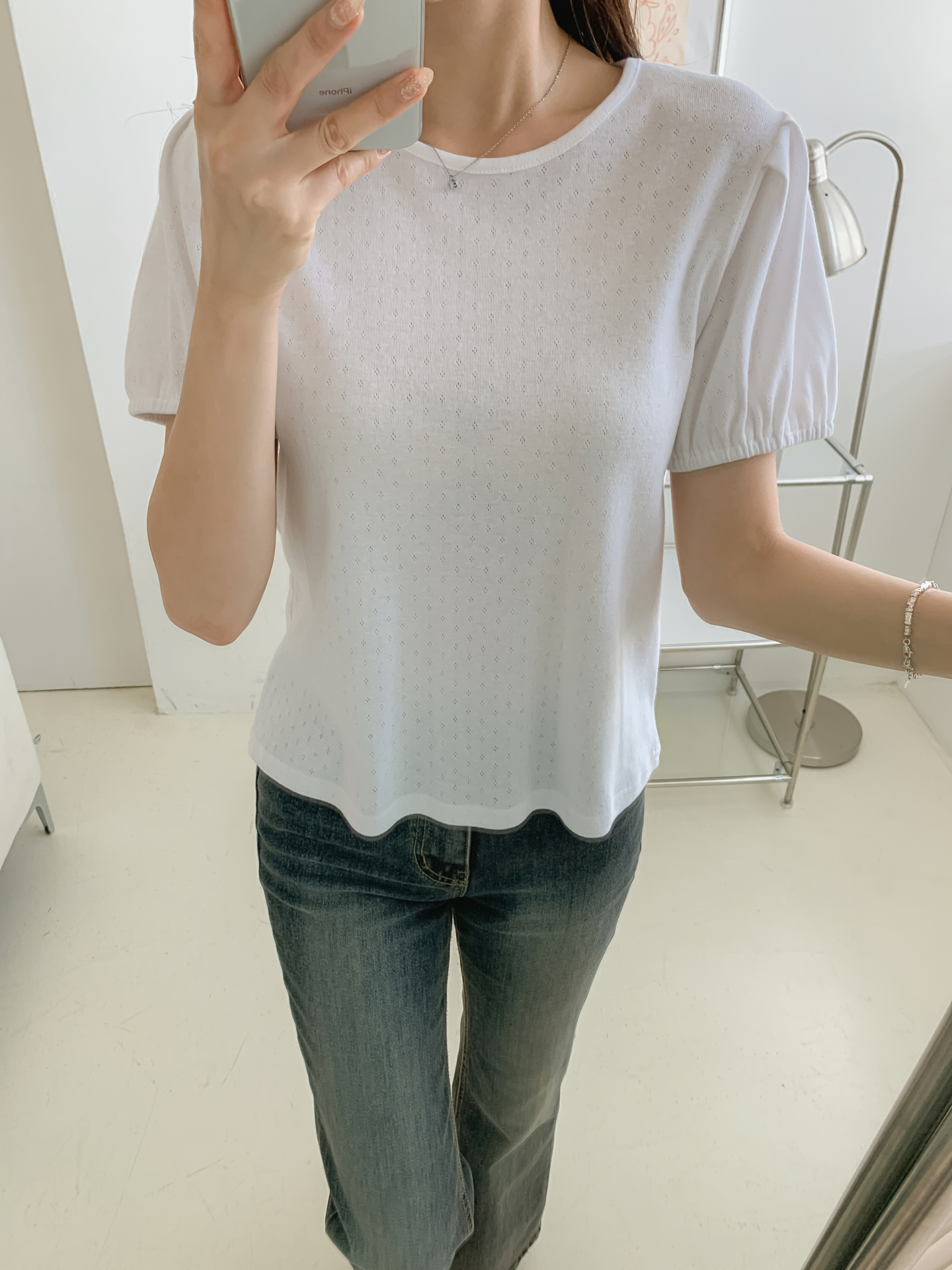 ソフトラウンドネックゴムパンチングスリム半袖Tシャツ | 詳細画像8