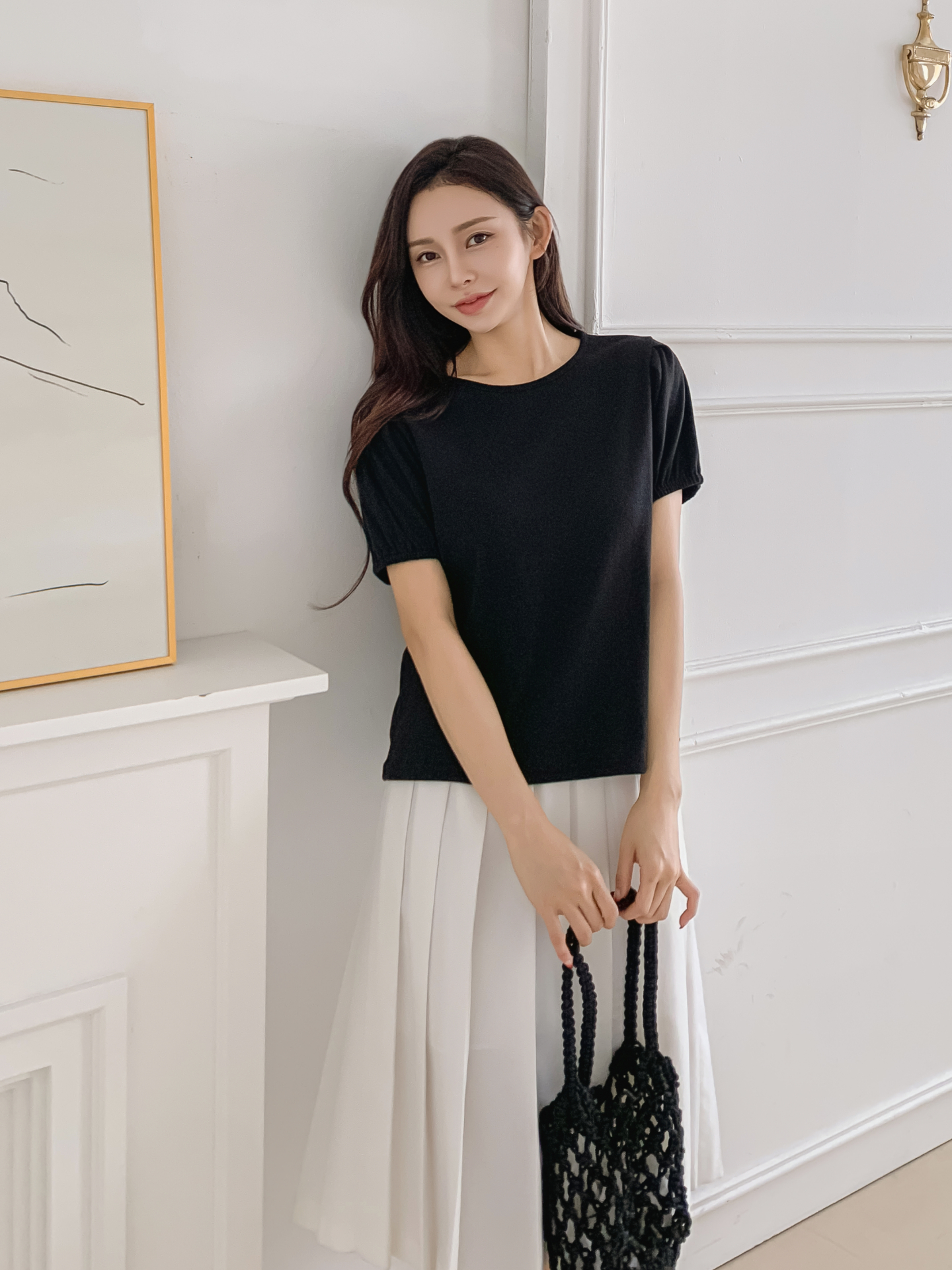 ソフトラウンドネックゴムパンチングスリム半袖Tシャツ | 詳細画像19