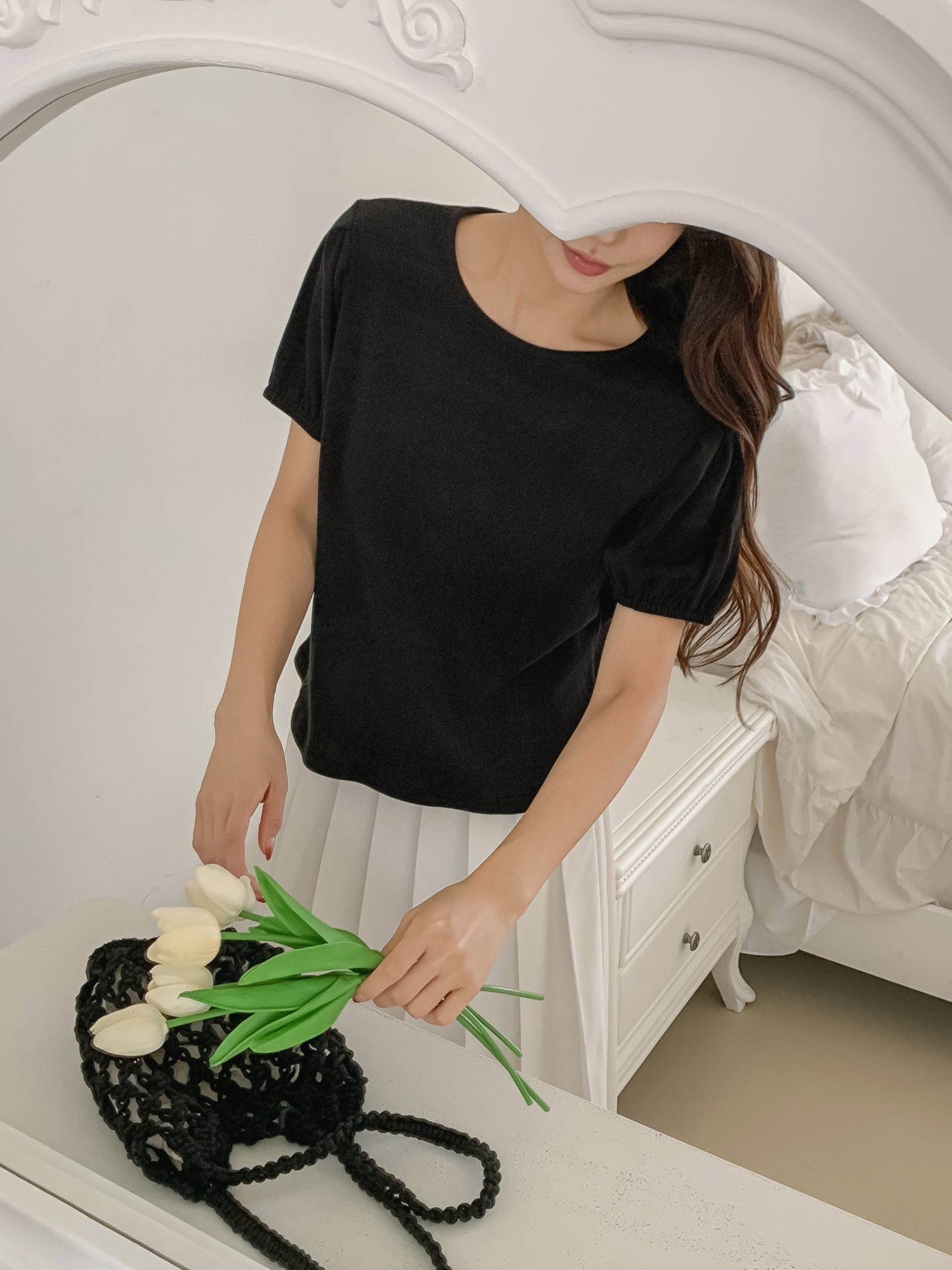 ソフトラウンドネックゴムパンチングスリム半袖Tシャツ | 詳細画像31