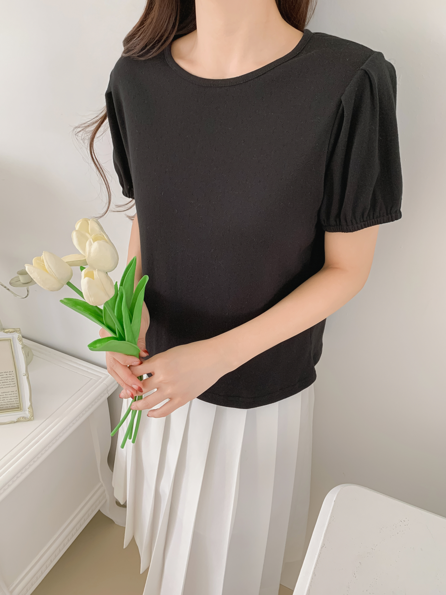 ソフトラウンドネックゴムパンチングスリム半袖Tシャツ | 詳細画像23