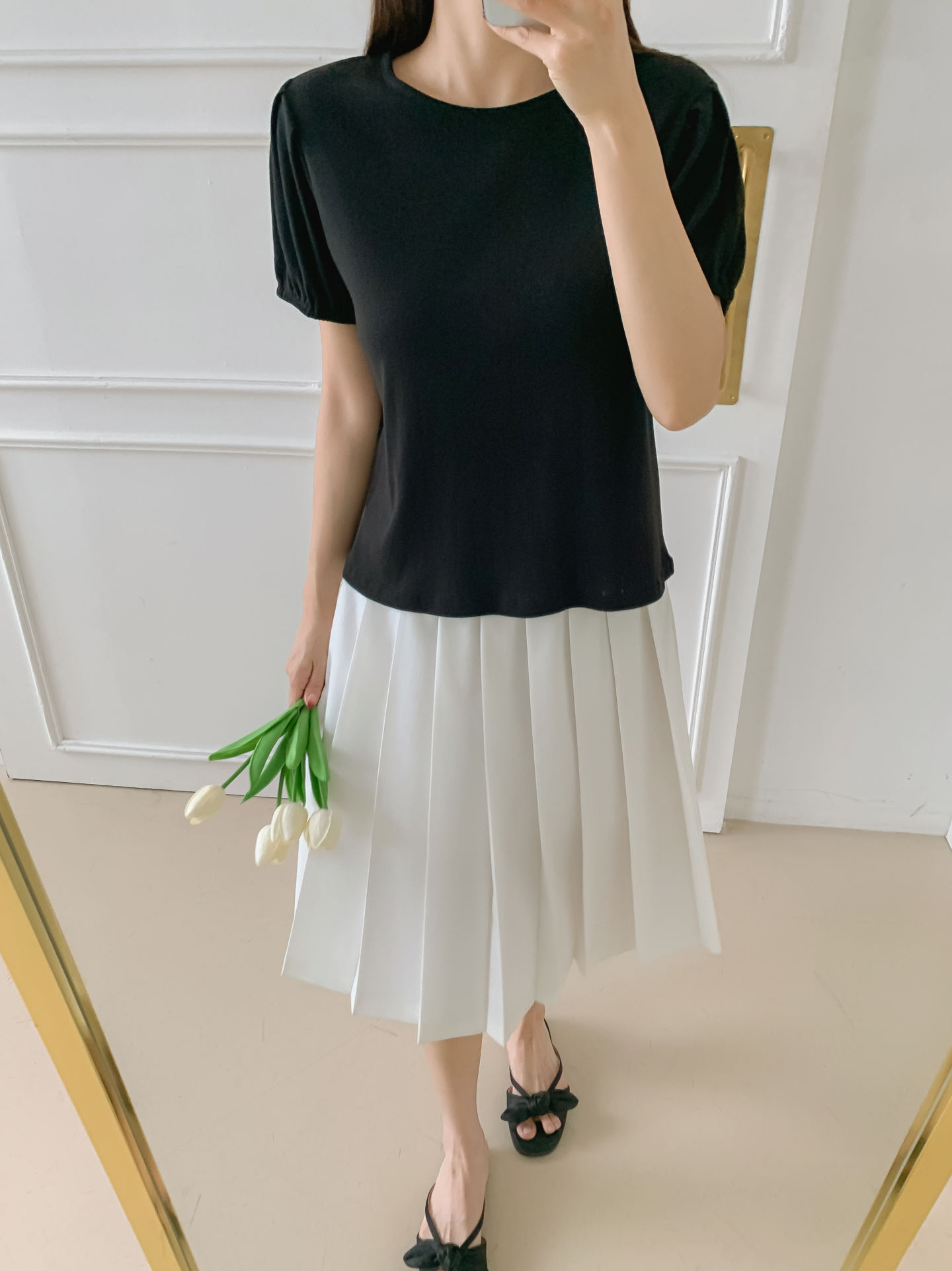ソフトラウンドネックゴムパンチングスリム半袖Tシャツ | 詳細画像24