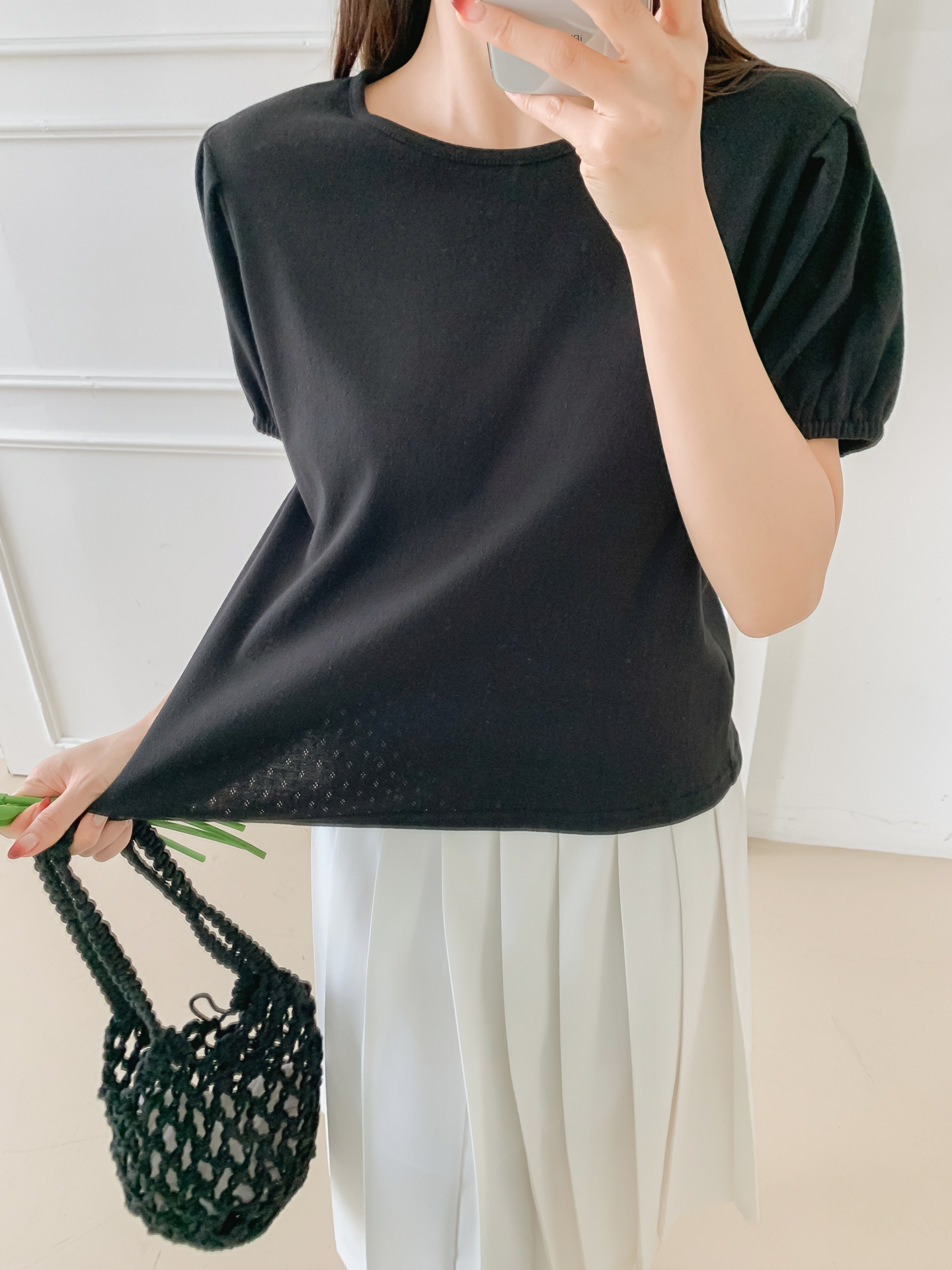 ソフトラウンドネックゴムパンチングスリム半袖Tシャツ | 詳細画像33