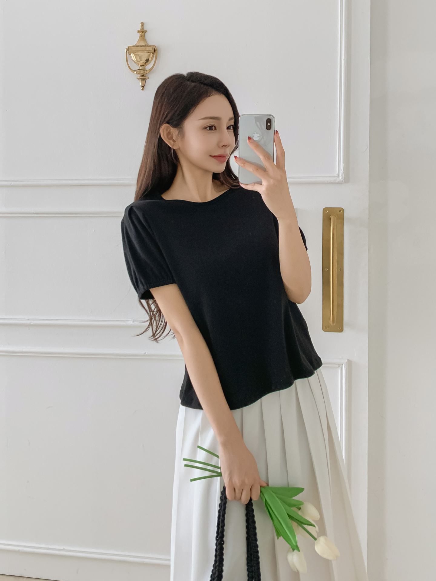 ソフトラウンドネックゴムパンチングスリム半袖Tシャツ | 詳細画像25