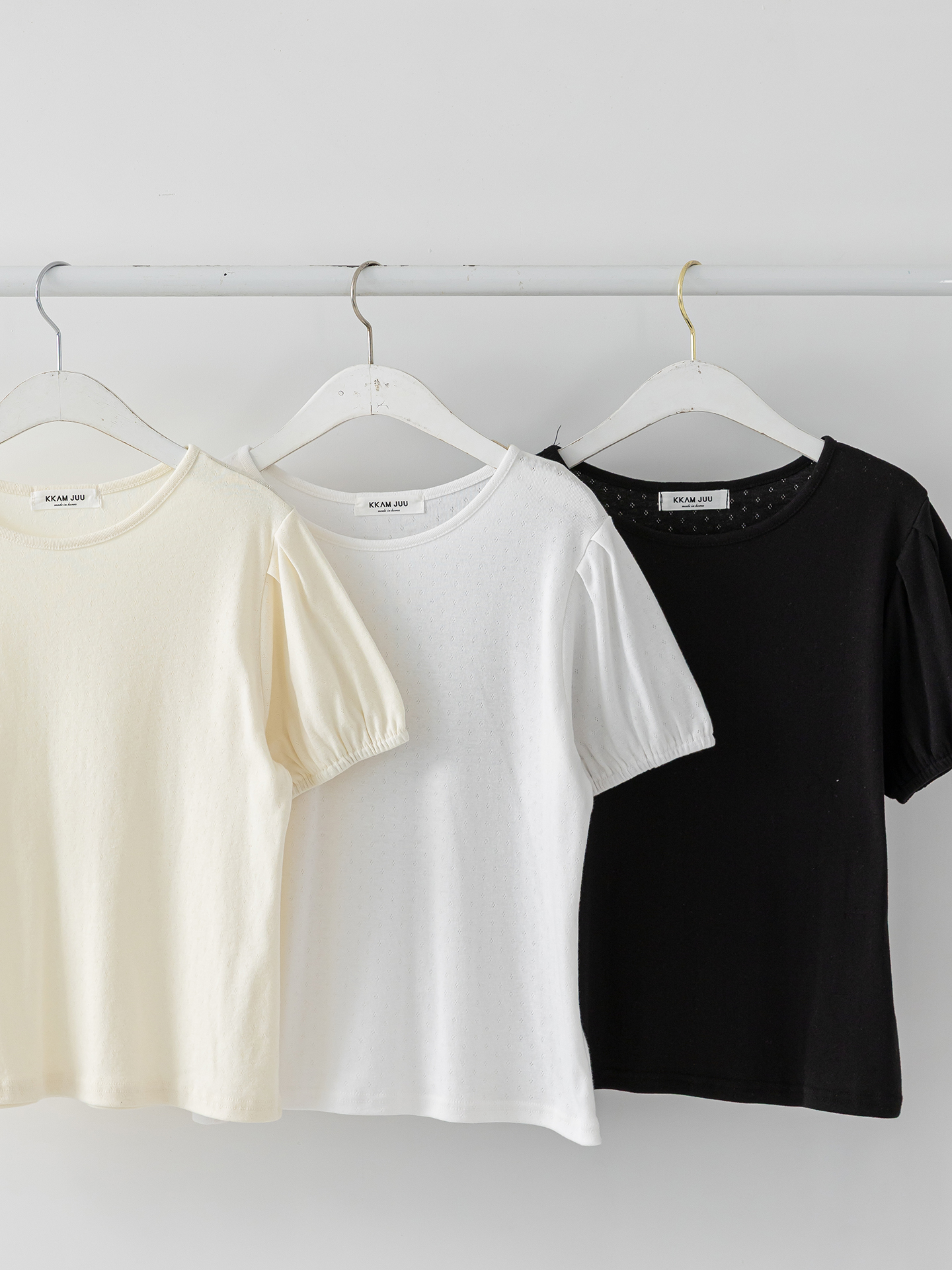 ソフトラウンドネックゴムパンチングスリム半袖Tシャツ | 詳細画像35
