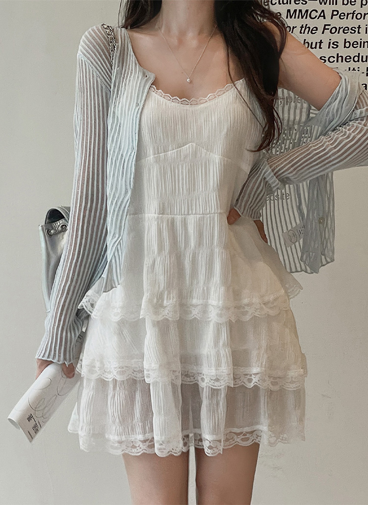 レースフリルティアードドローストリングビスチェワンピース