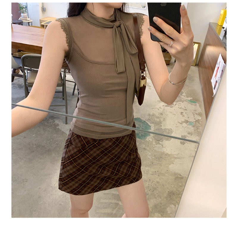 ボウタイ付シースルーくるみボタンレースノースリーブ | 詳細画像3