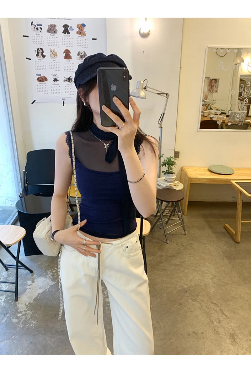 ボウタイ付シースルーくるみボタンレースノースリーブ | 詳細画像8