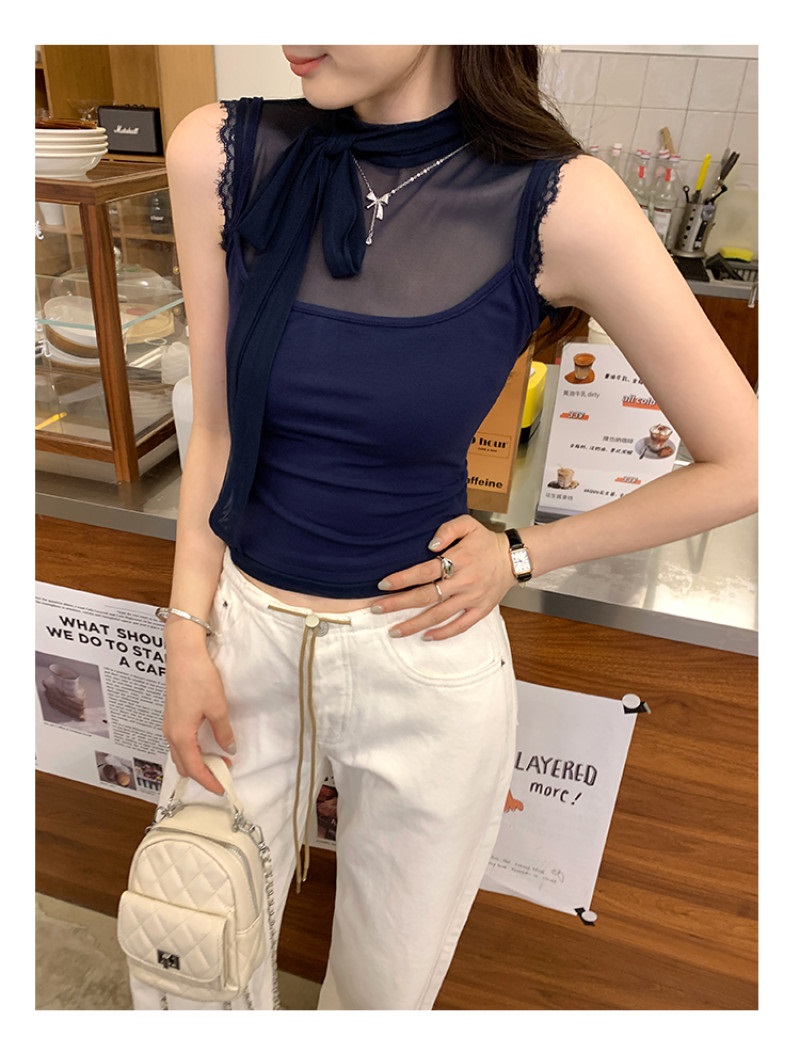 ボウタイ付シースルーくるみボタンレースノースリーブ | 詳細画像9