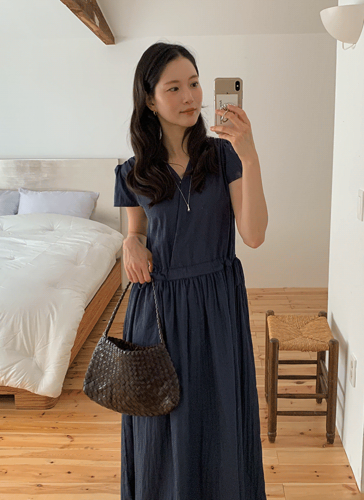 CHICWISH★前ボタンVネックシャーリングワンピース☆ セール 30%OFF】Vネックシャーリングワンピース(504635107