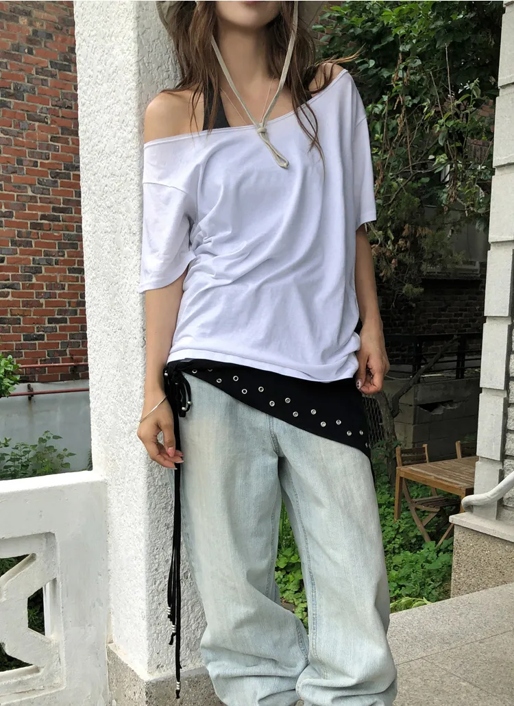 ワンショルダー半袖レイヤードTシャツ | Heyme | 詳細画像2