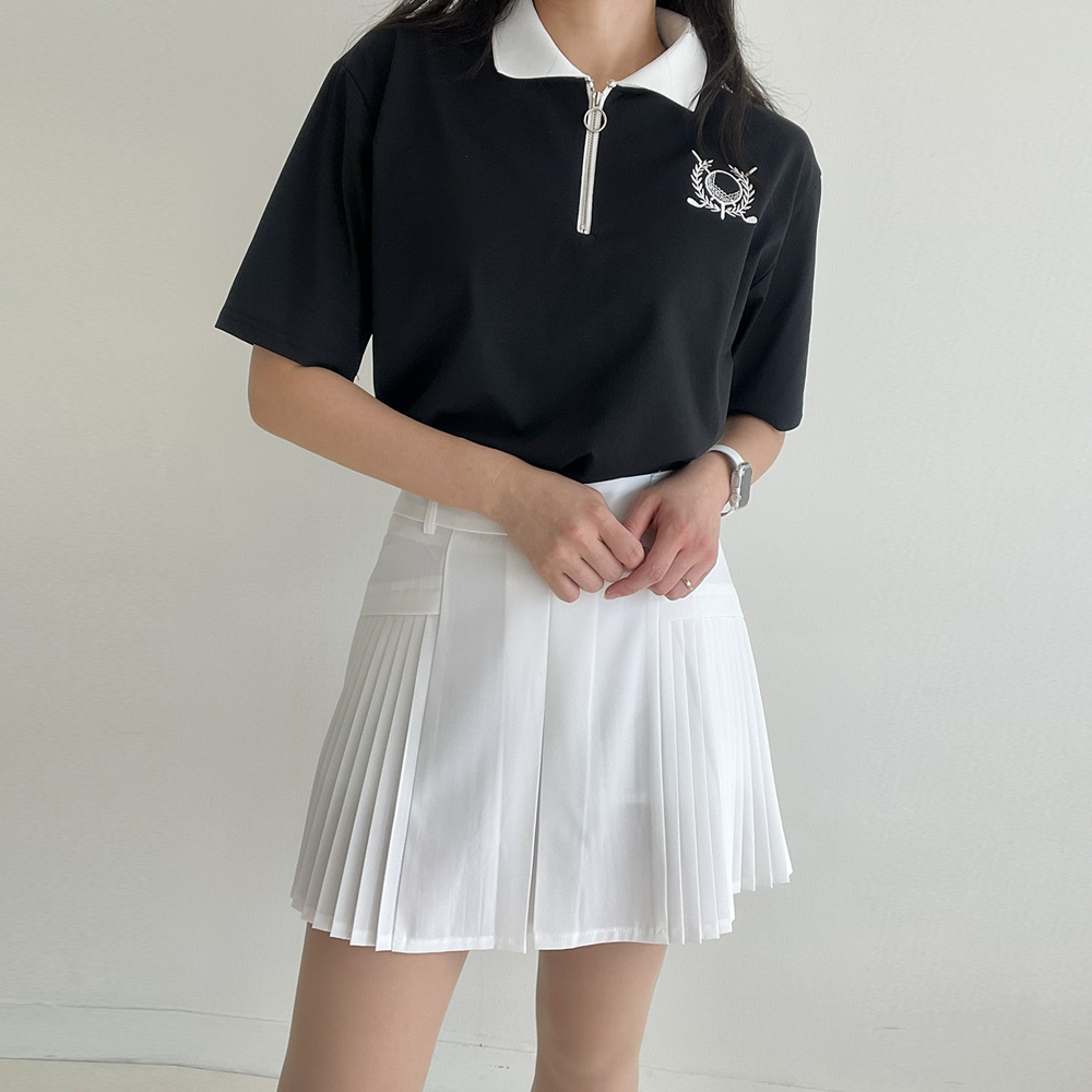カラーハーフジップロゴ配色Tシャツ | レディースファッション通販