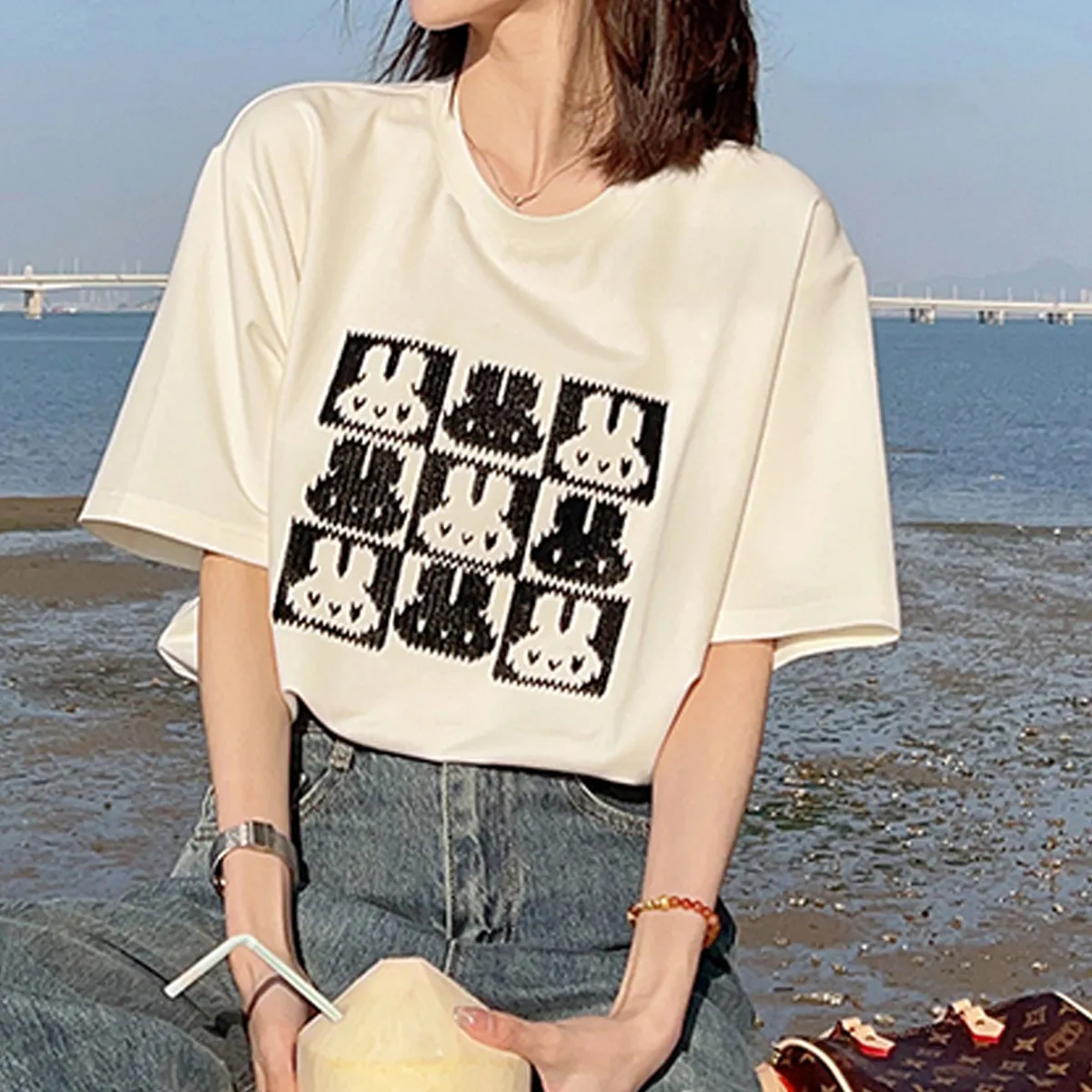 ラウンドネック半袖ボクシープリントTシャツ | KLACHE | 詳細画像1