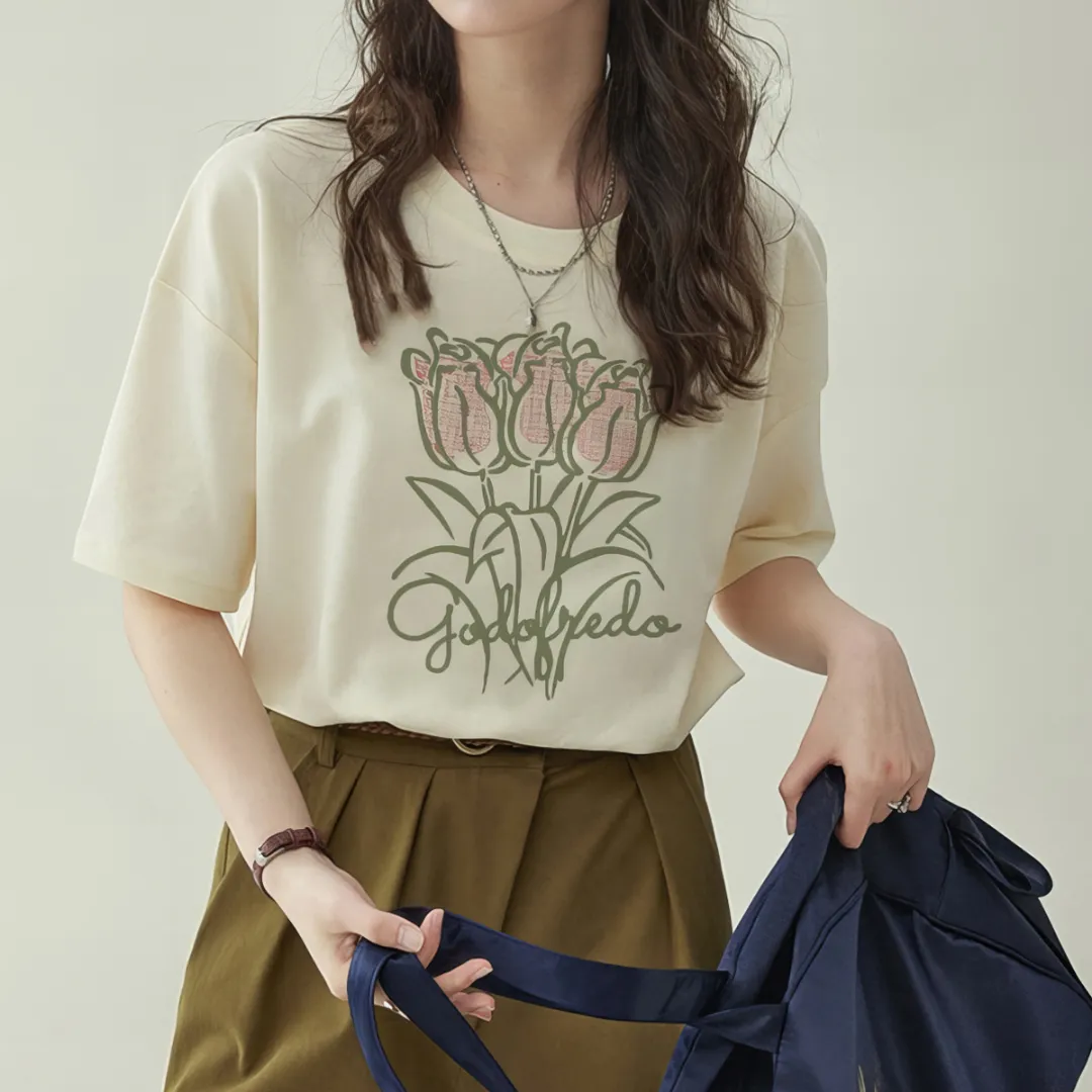 ラウンドネック半袖プリントパステルTシャツ | KLACHE | 詳細画像1