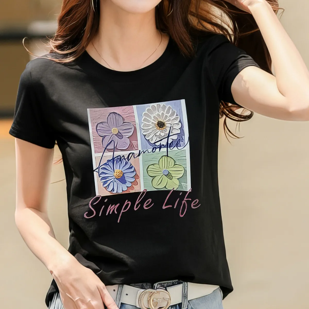 ラウンドネック半袖ベーシックプリントTシャツ | KLACHE | 詳細画像1