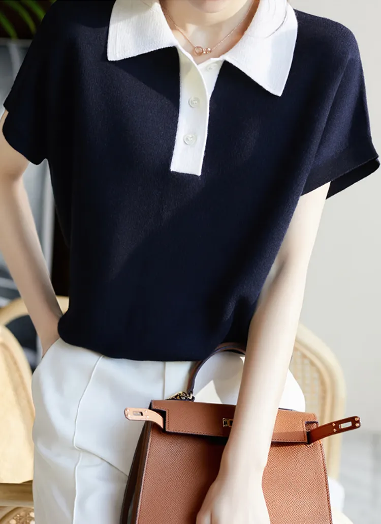 カラーボタン半袖配色カラーニット | KLACHE | 詳細画像1