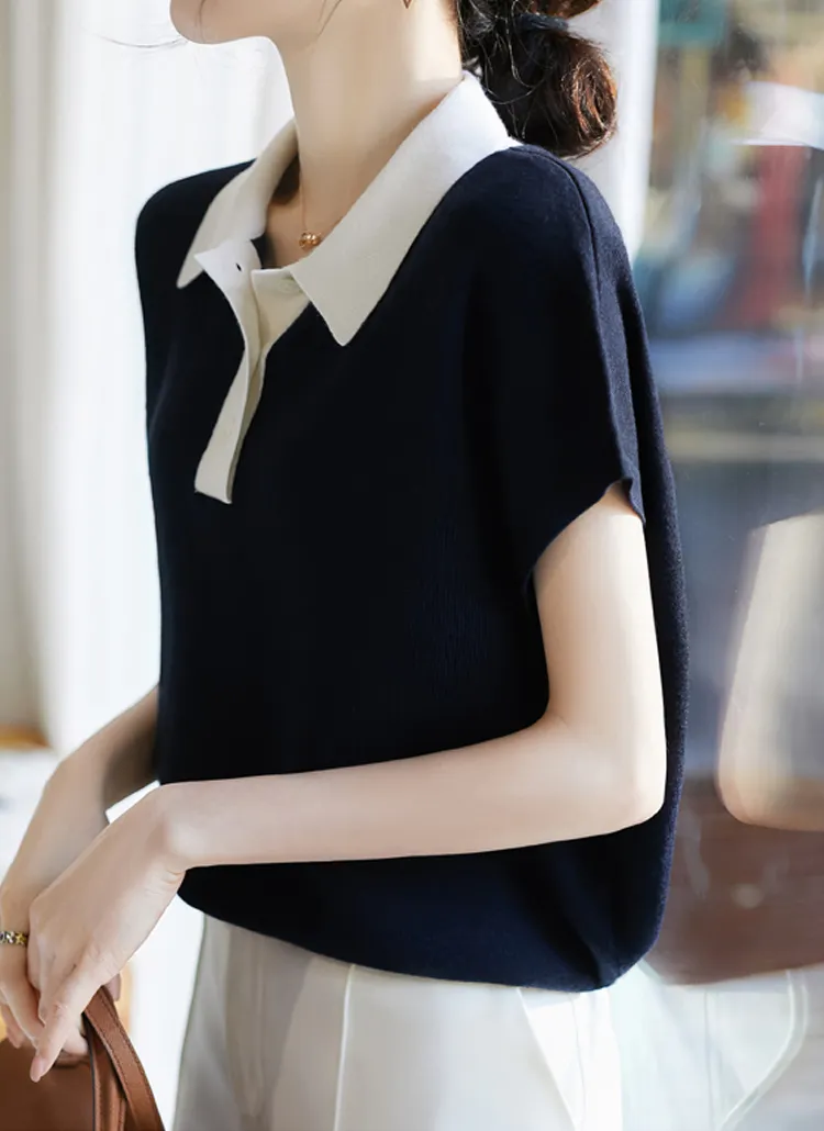 カラーボタン半袖配色カラーニット | KLACHE | 詳細画像3