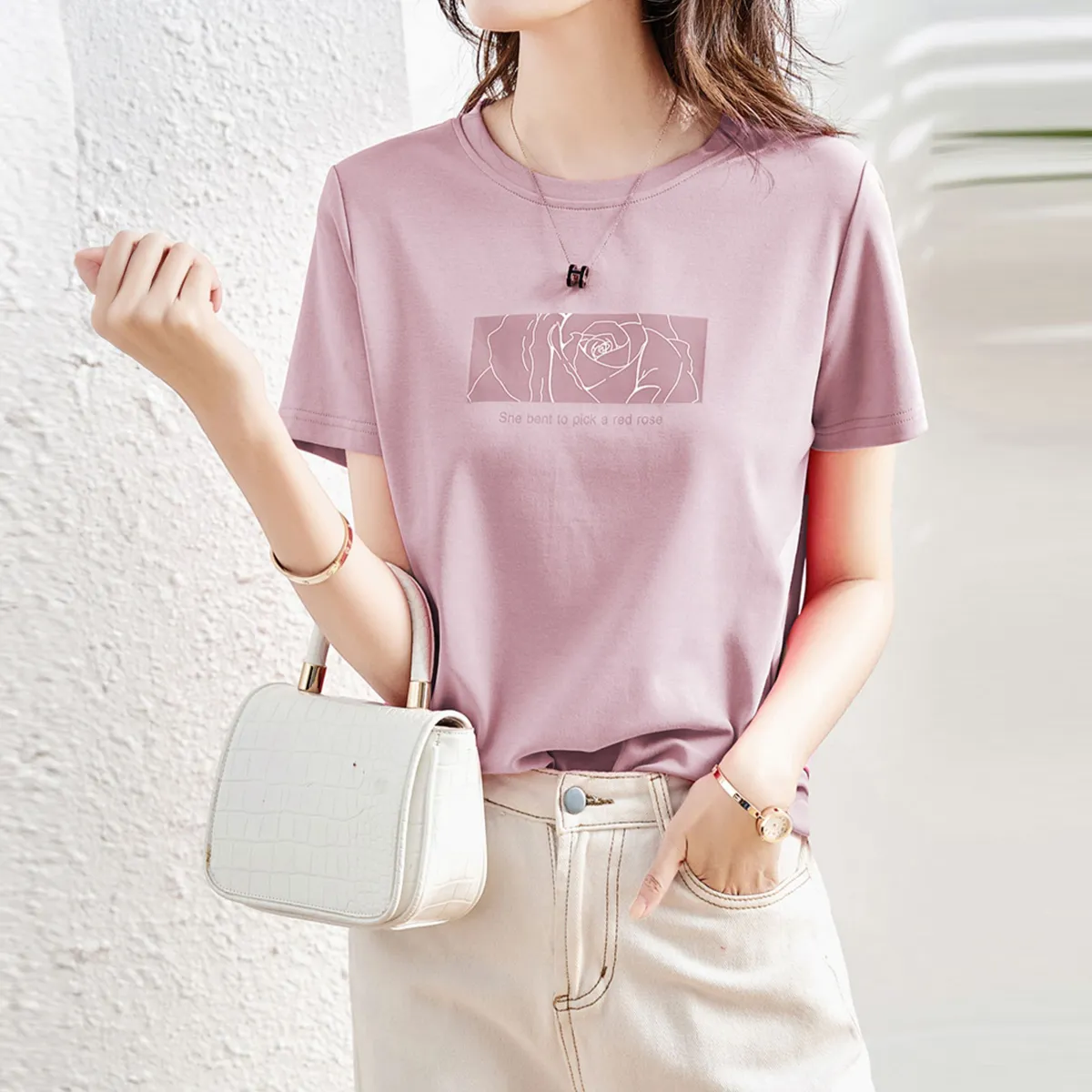 ラウンドネック半袖プリントカラーTシャツ | KLACHE | 詳細画像1