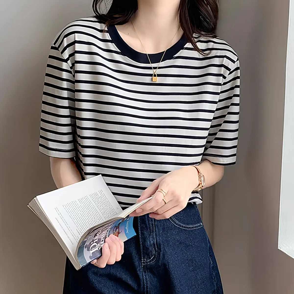ラウンドネックボーダーTシャツ | KLACHE | 詳細画像1