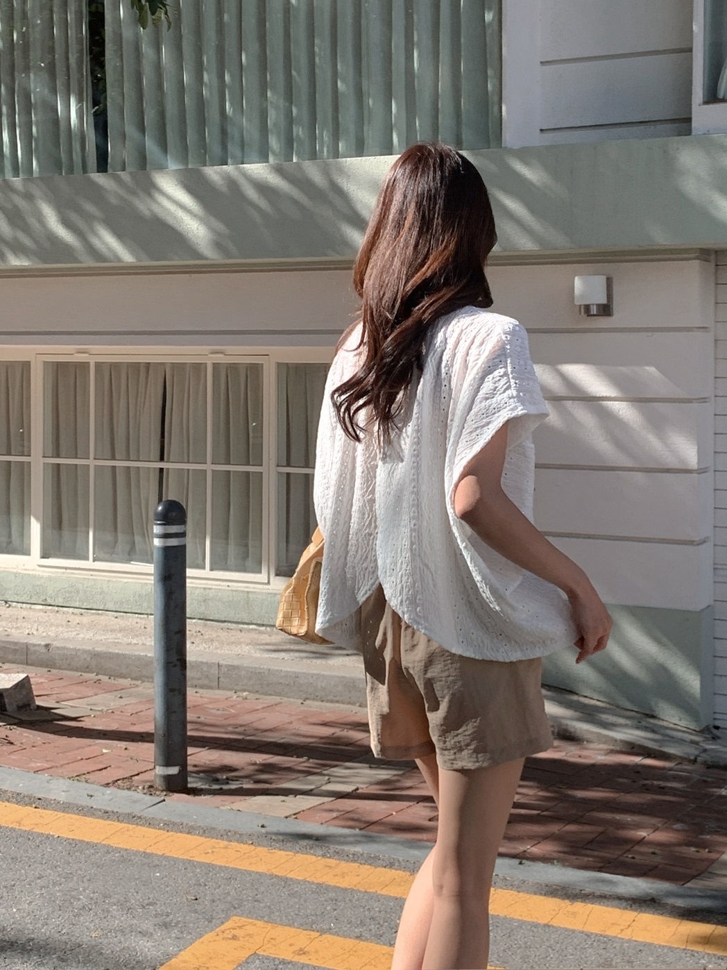 ジャガードアイレットレースラウンドネックスリット半袖Tシャツ | 詳細画像6