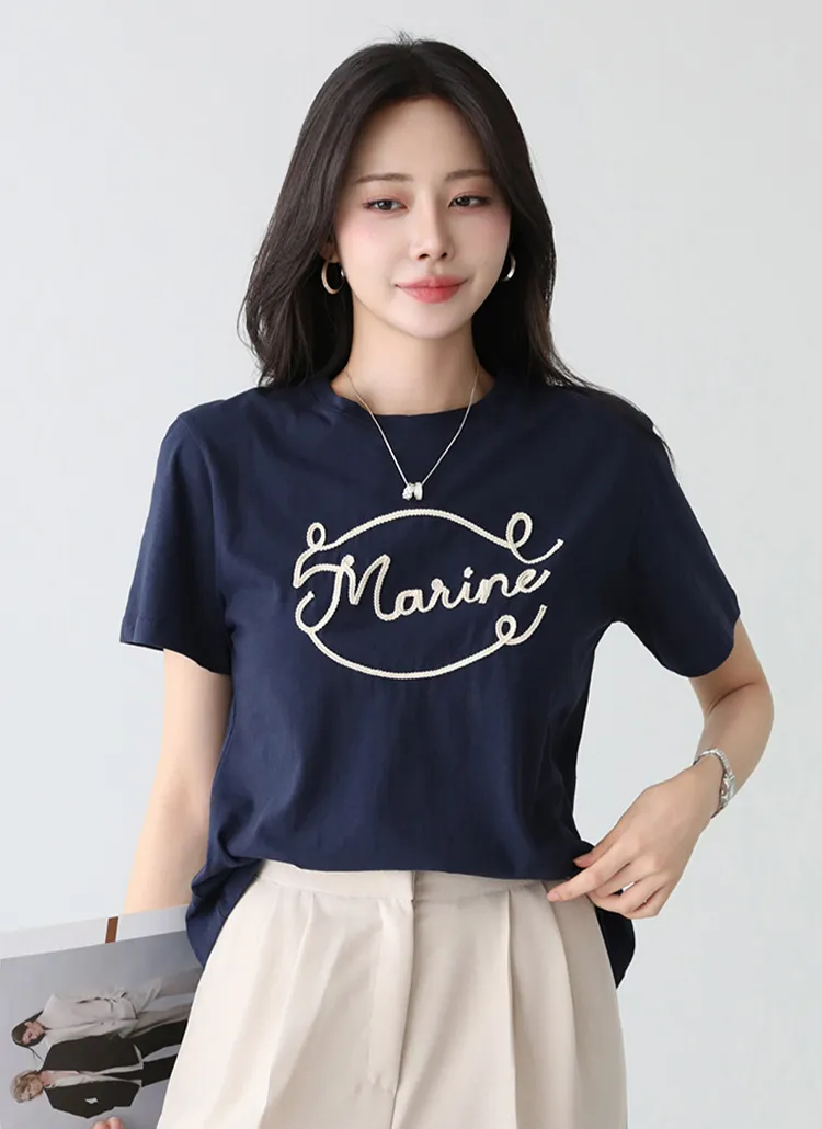ラウンドネック刺繍ロゴTシャツ | pippin | 詳細画像1