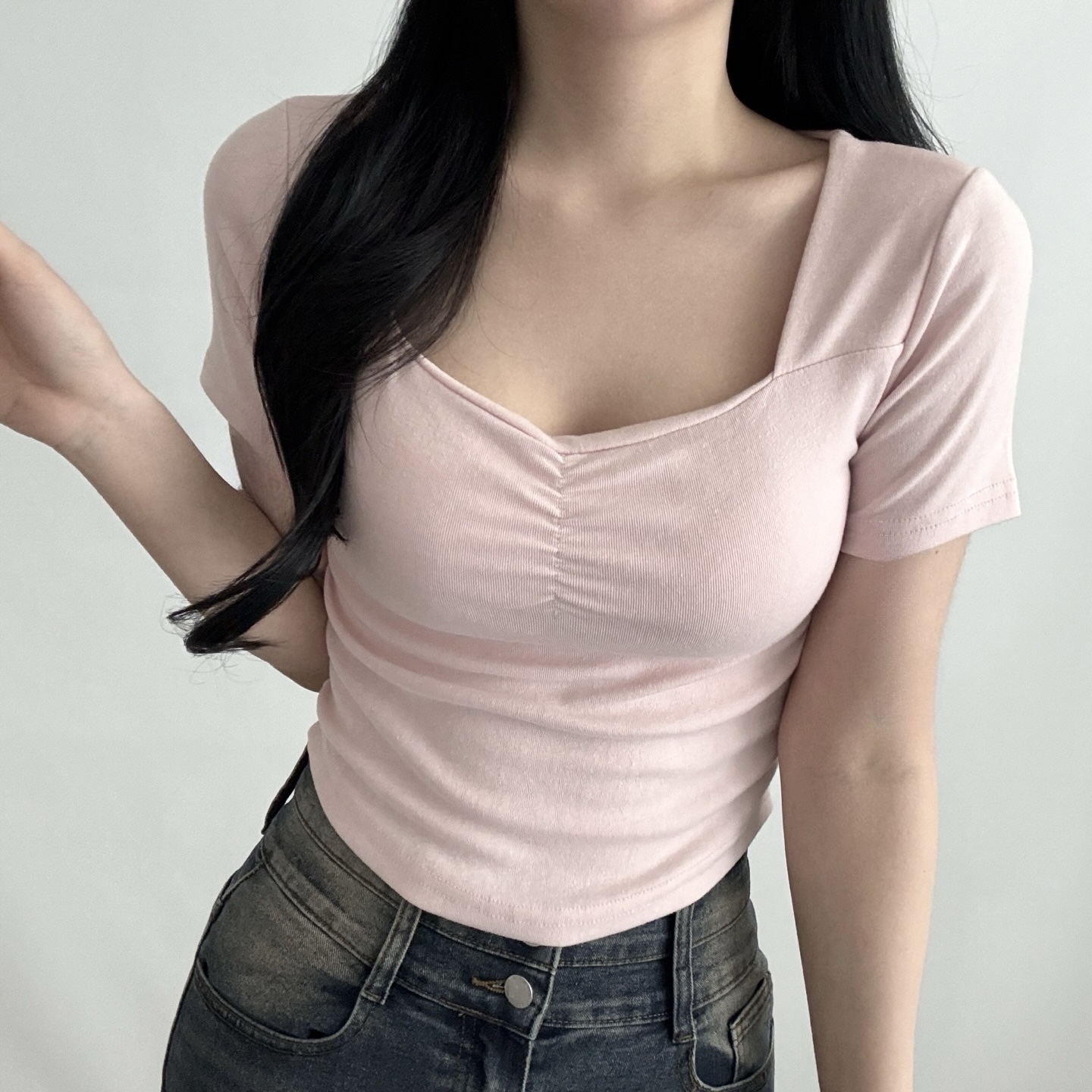 ハートネックシャーリングスリムTシャツ | 詳細画像5
