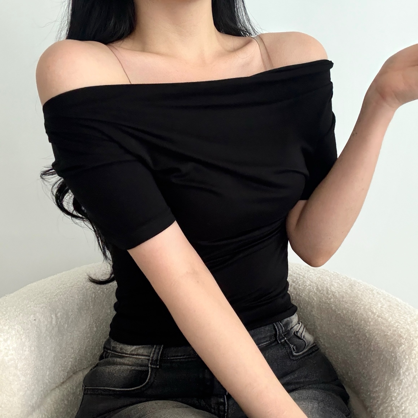 ドレープオフショルダーシャーリングTシャツ | 詳細画像8