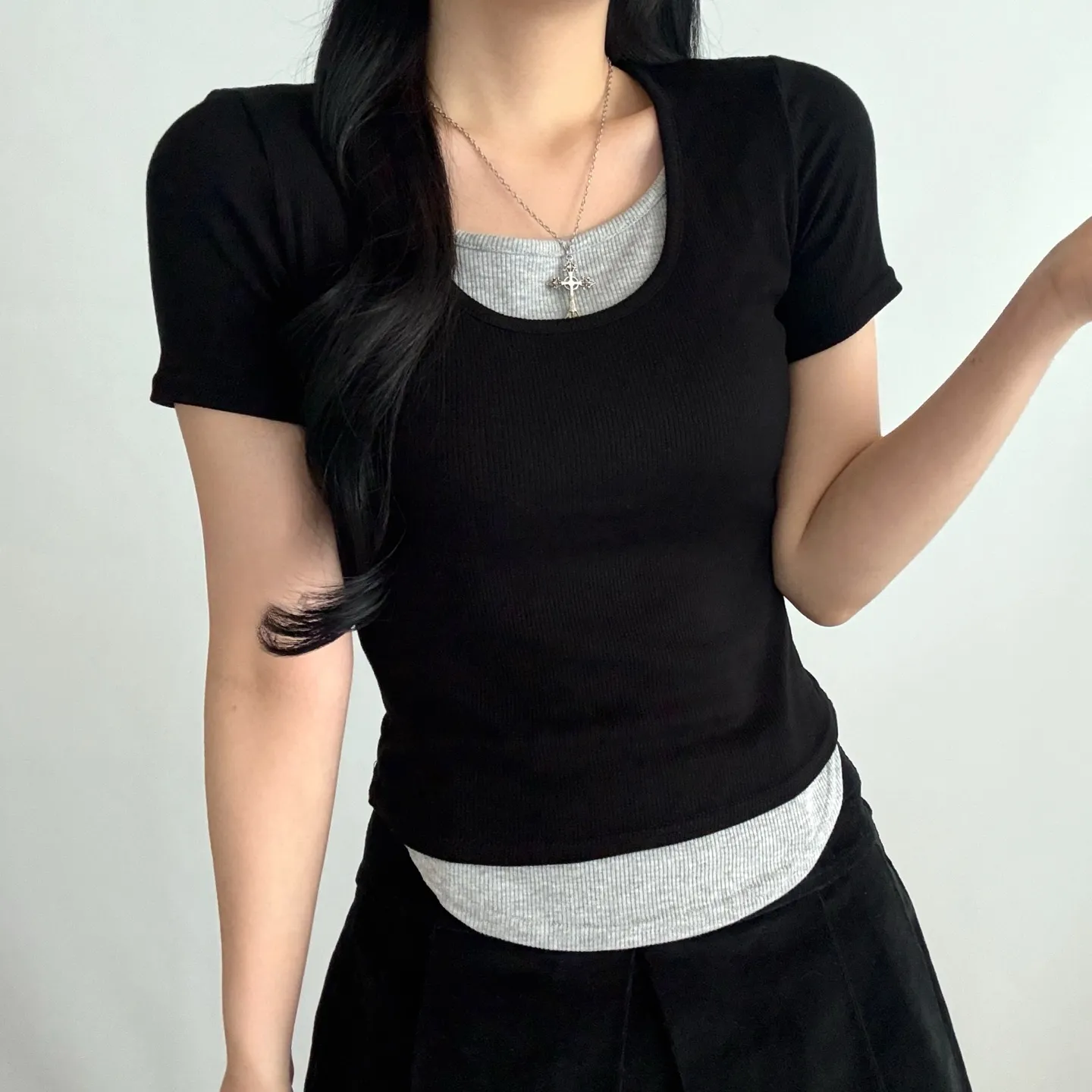 リブスリムレイヤード風Tシャツ | 詳細画像1