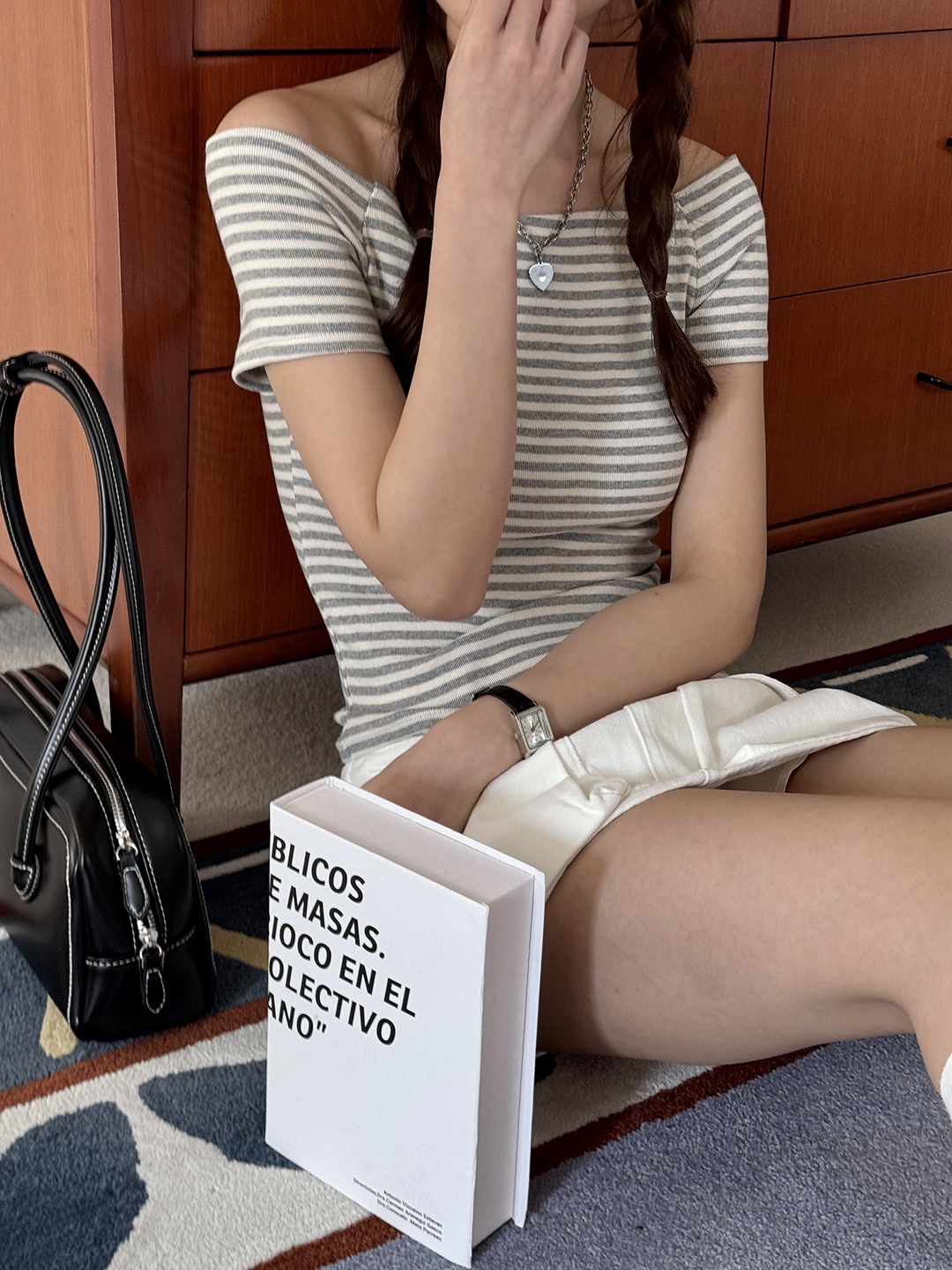 オフショルダースリムボーダーTシャツ | 詳細画像8