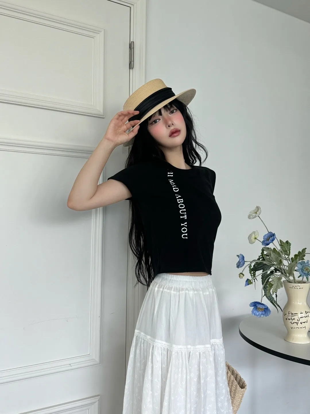 ピンタッククロップドレタリングTシャツ | 詳細画像1
