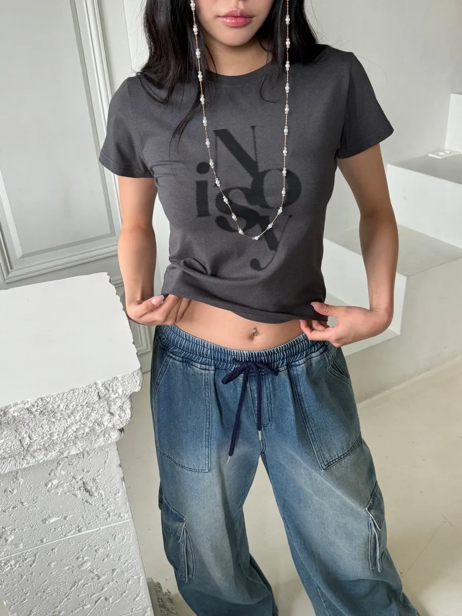 ラウンドネッククロップドプリントTシャツ | 詳細画像1