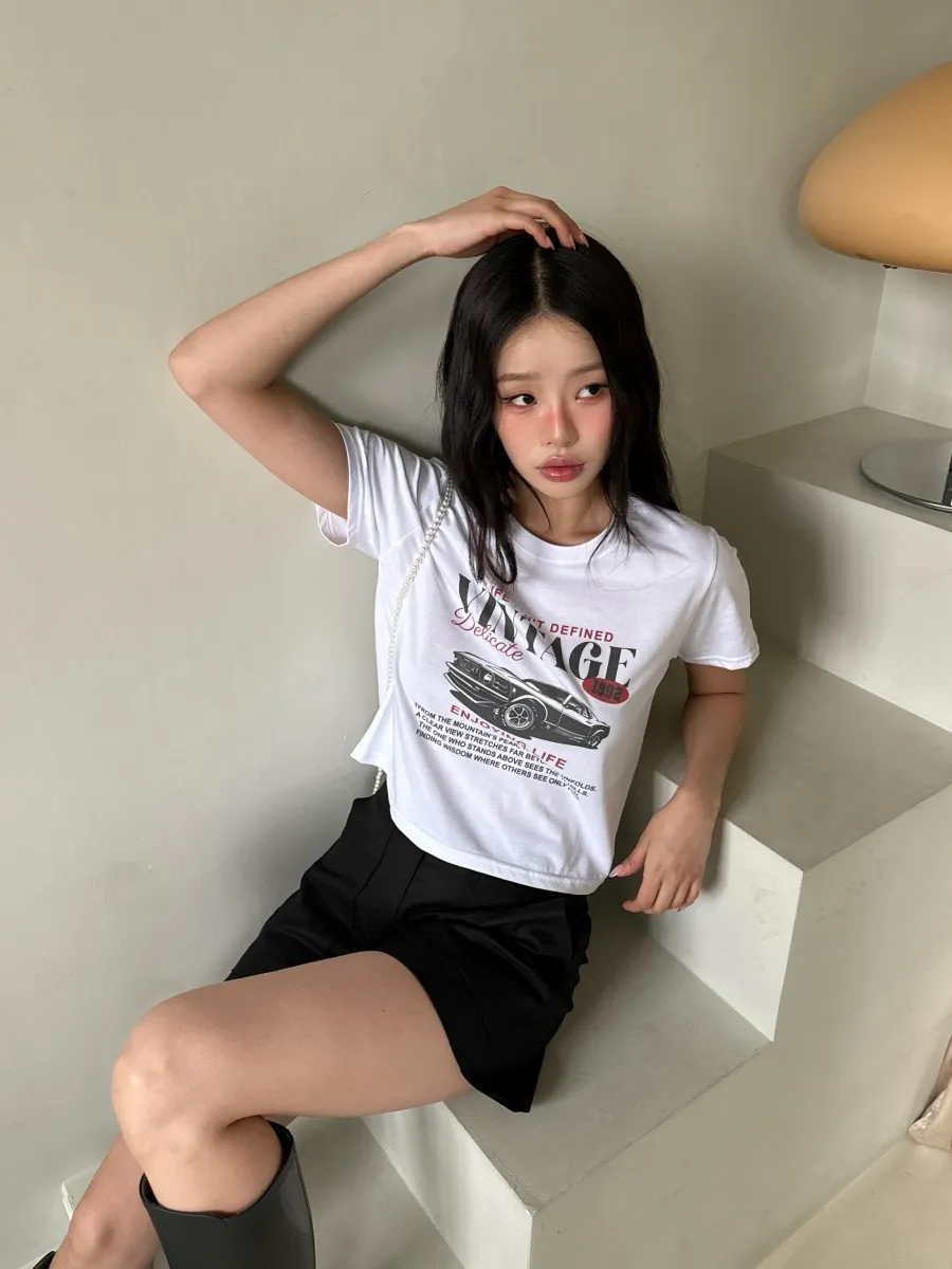ラウンドネッククロップドプリントTシャツ | 詳細画像1