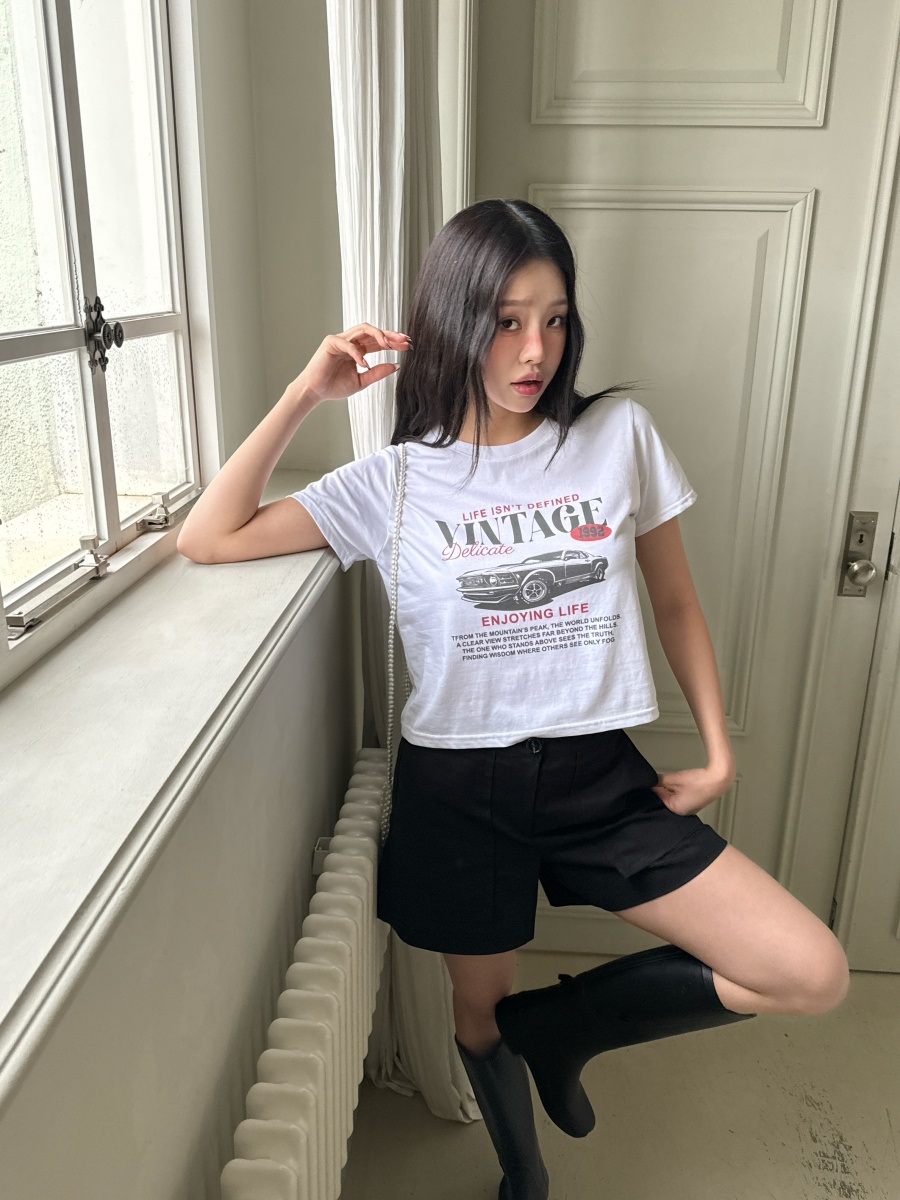 ラウンドネッククロップドプリントTシャツ | 詳細画像6