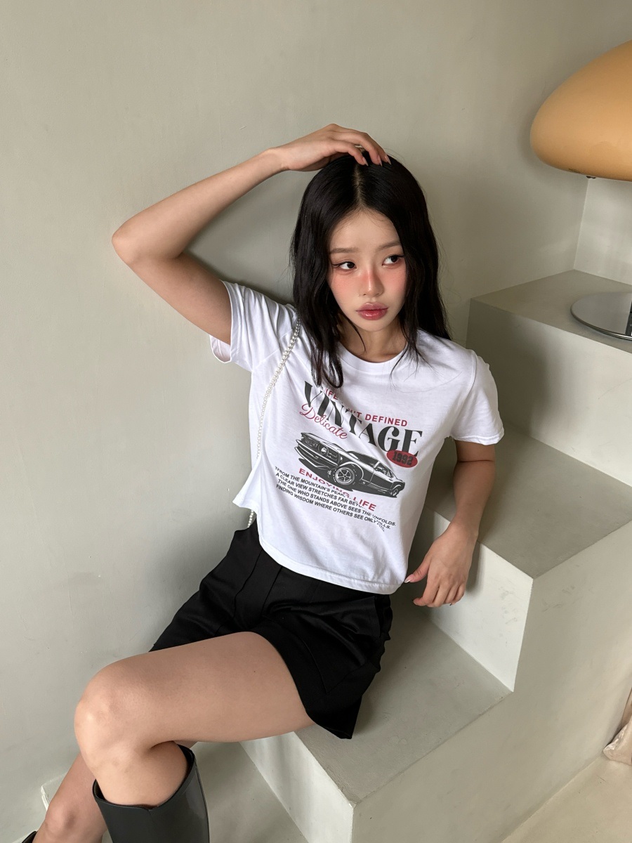 ラウンドネッククロップドプリントTシャツ | 詳細画像7