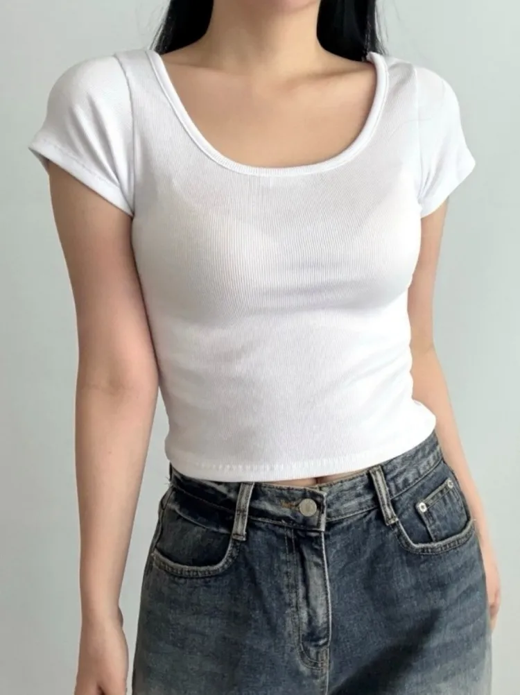 リブスクエアネッククロップドスリムTシャツ | 詳細画像1