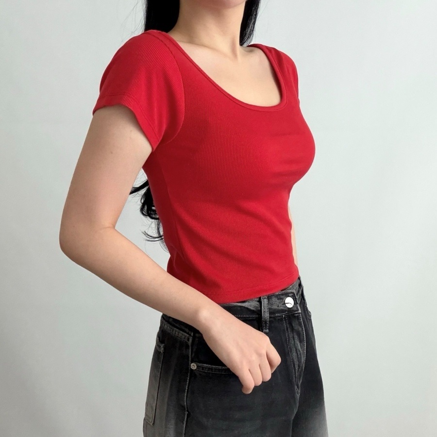 リブスクエアネッククロップドスリムTシャツ | 詳細画像3