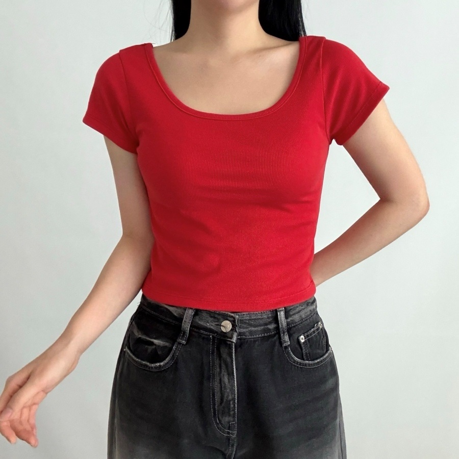 リブスクエアネッククロップドスリムTシャツ | 詳細画像4