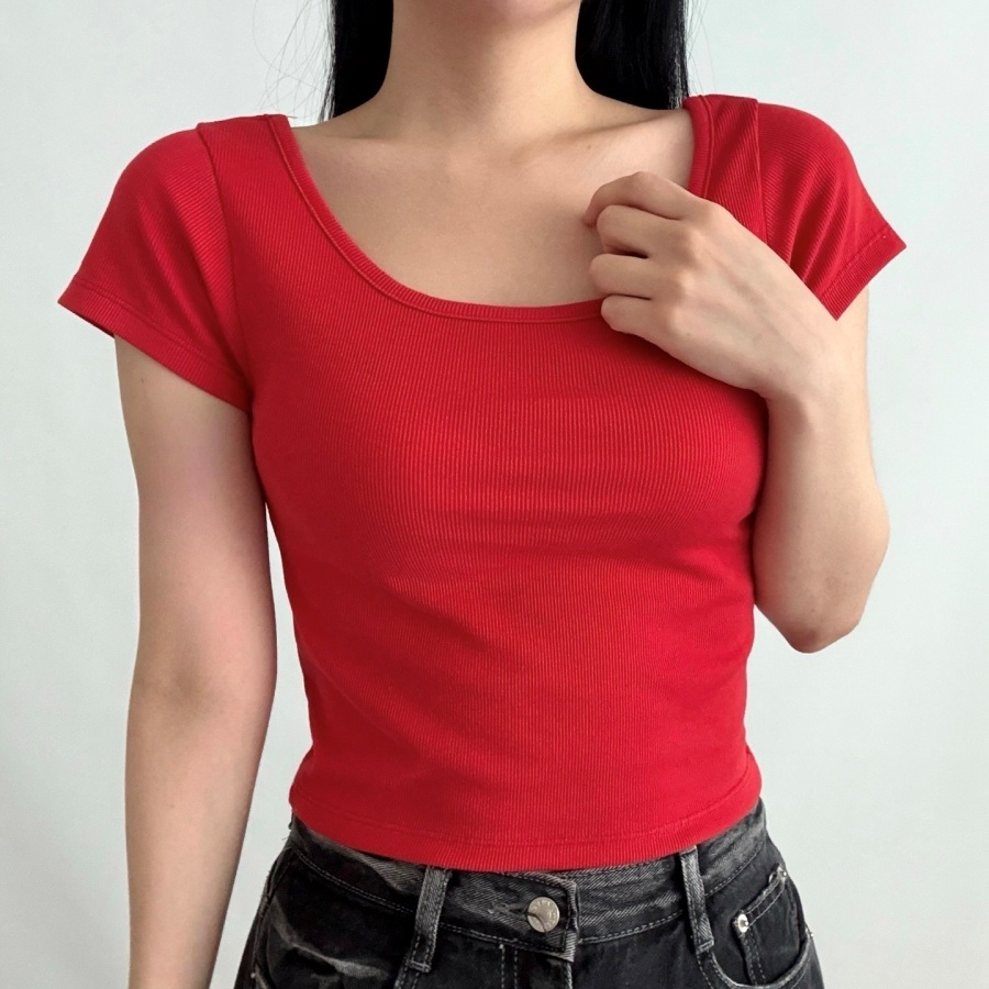 リブスクエアネッククロップドスリムTシャツ | 詳細画像5