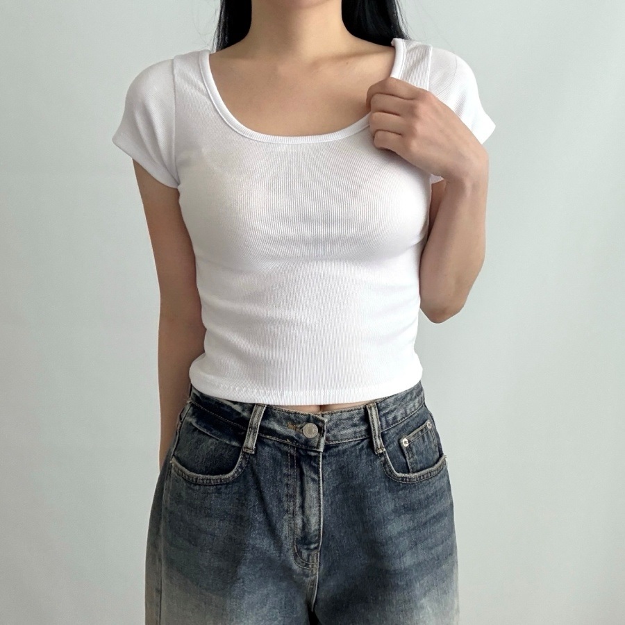 リブスクエアネッククロップドスリムTシャツ | 詳細画像6
