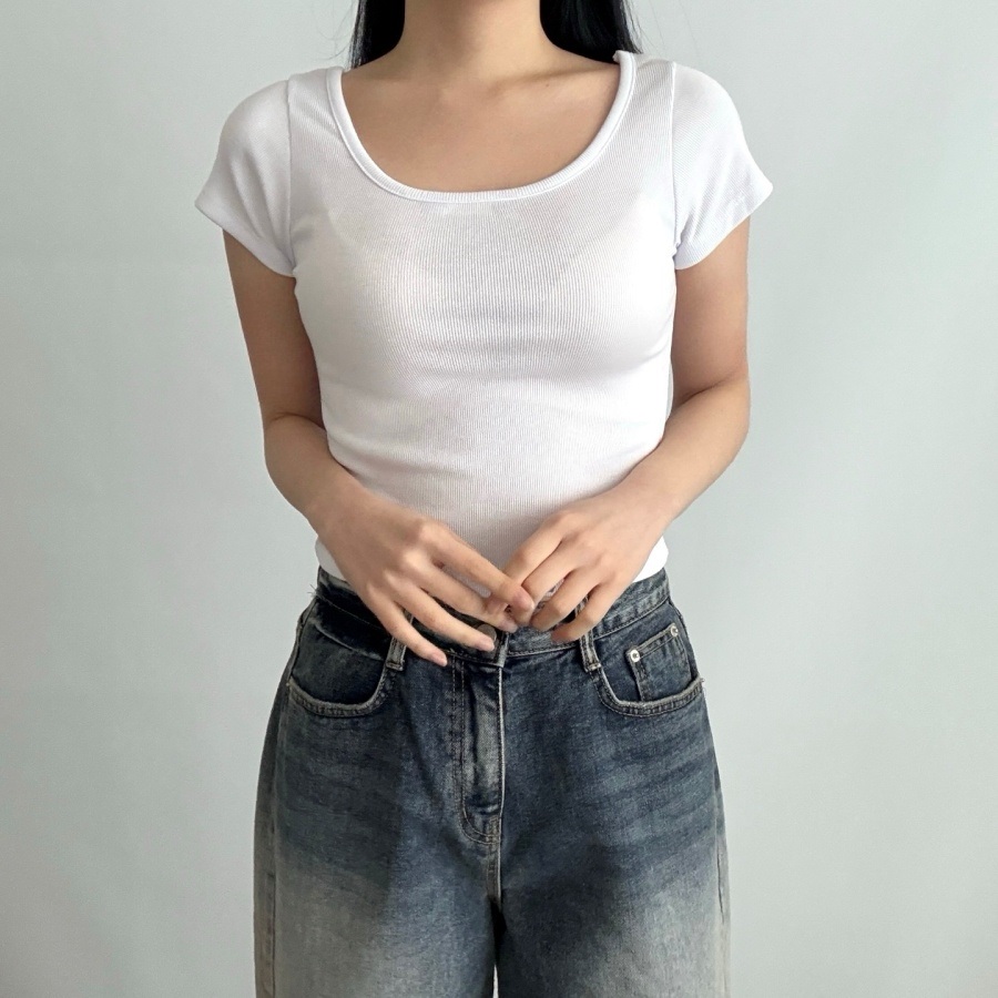 リブスクエアネッククロップドスリムTシャツ | 詳細画像7