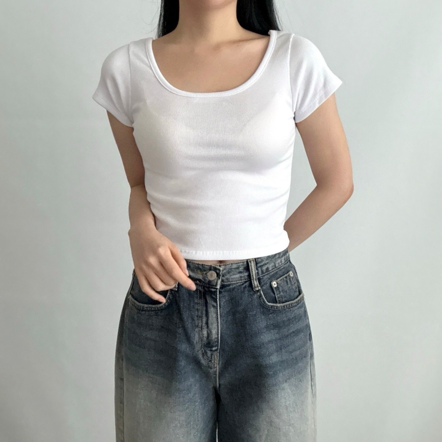 リブスクエアネッククロップドスリムTシャツ | 詳細画像8