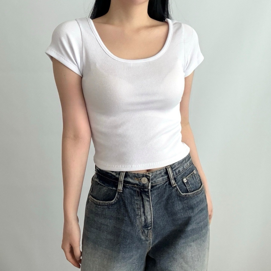 リブスクエアネッククロップドスリムTシャツ | 詳細画像10
