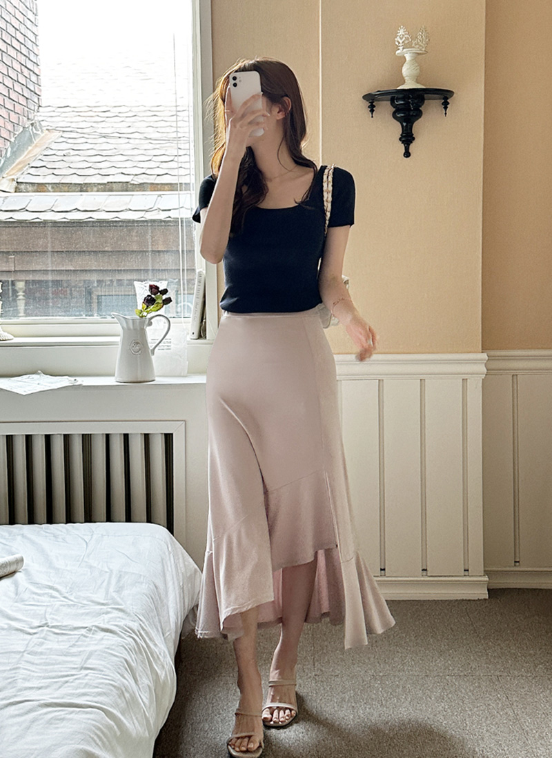 フリルスリットロングアンバランススカート | レディースファッション