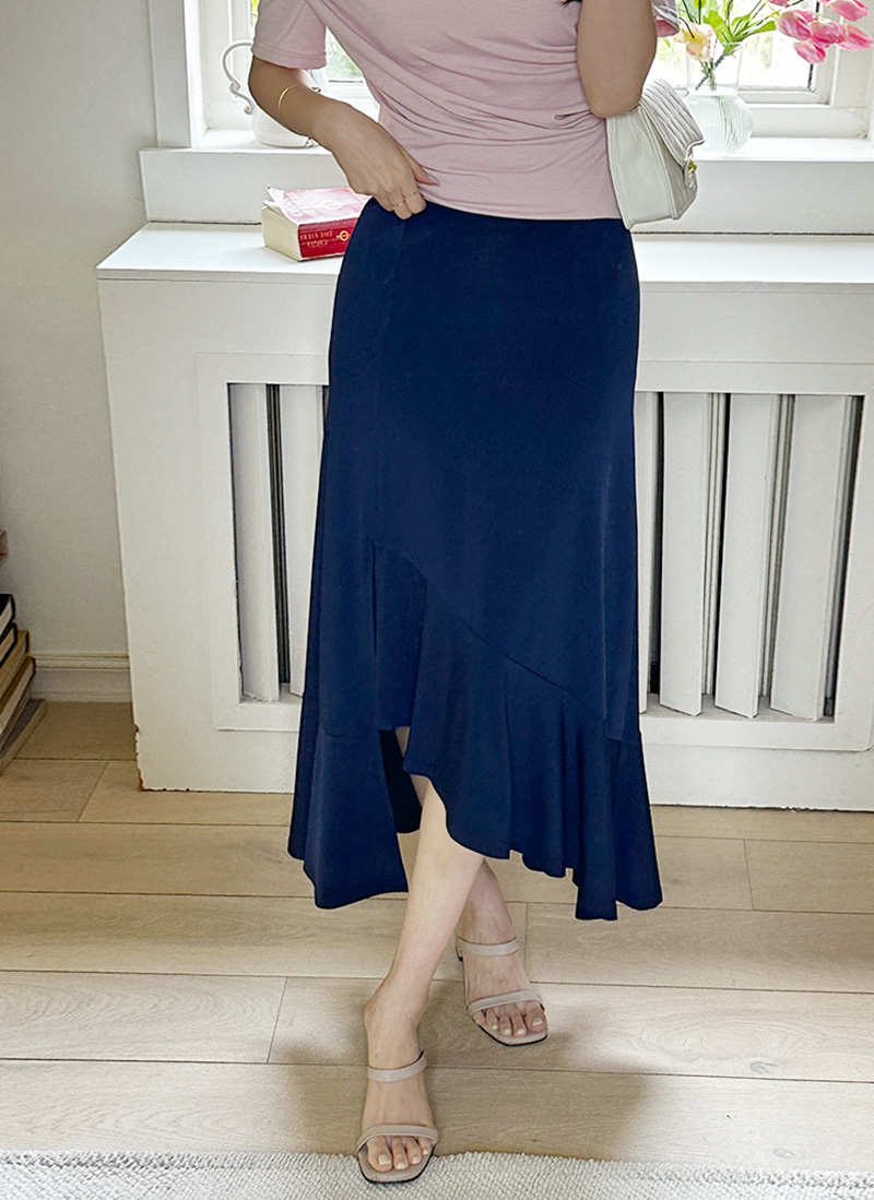 フリルスリットロングアンバランススカート | レディースファッション