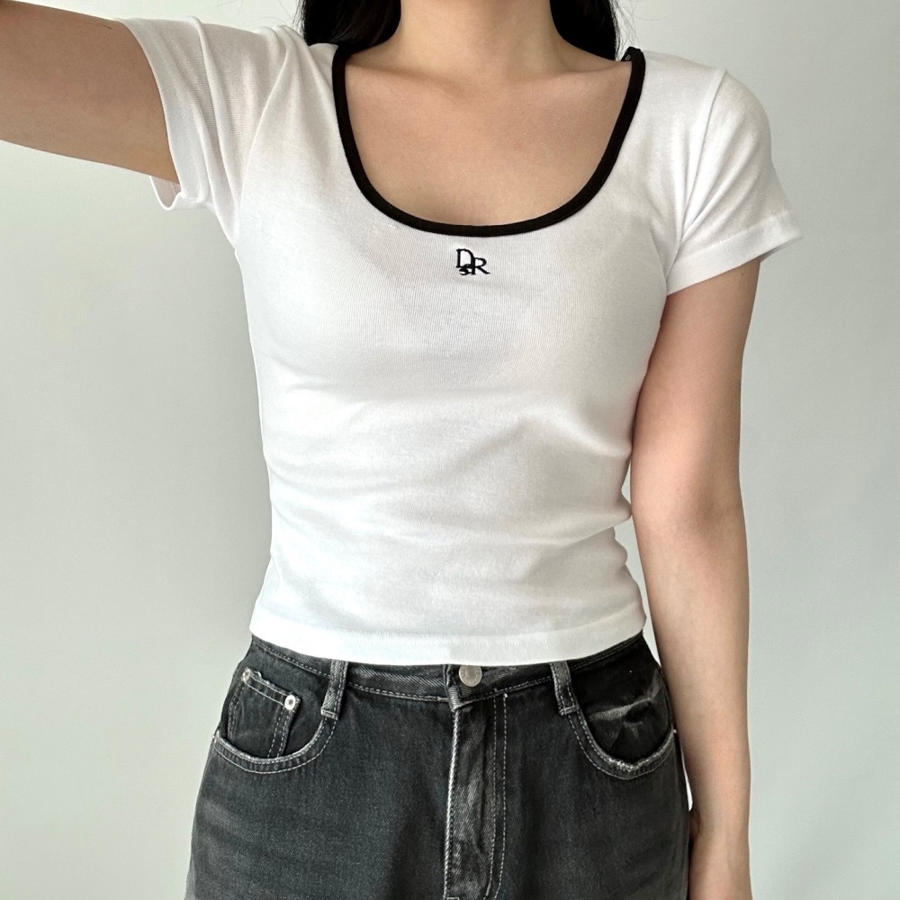 Uネックスリム刺繍配色Tシャツ | 詳細画像3