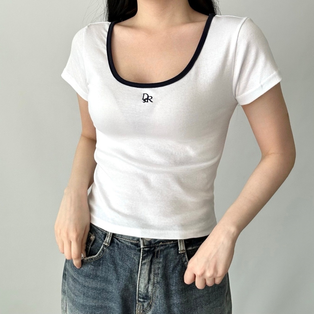 Uネックスリム刺繍配色Tシャツ | 詳細画像4