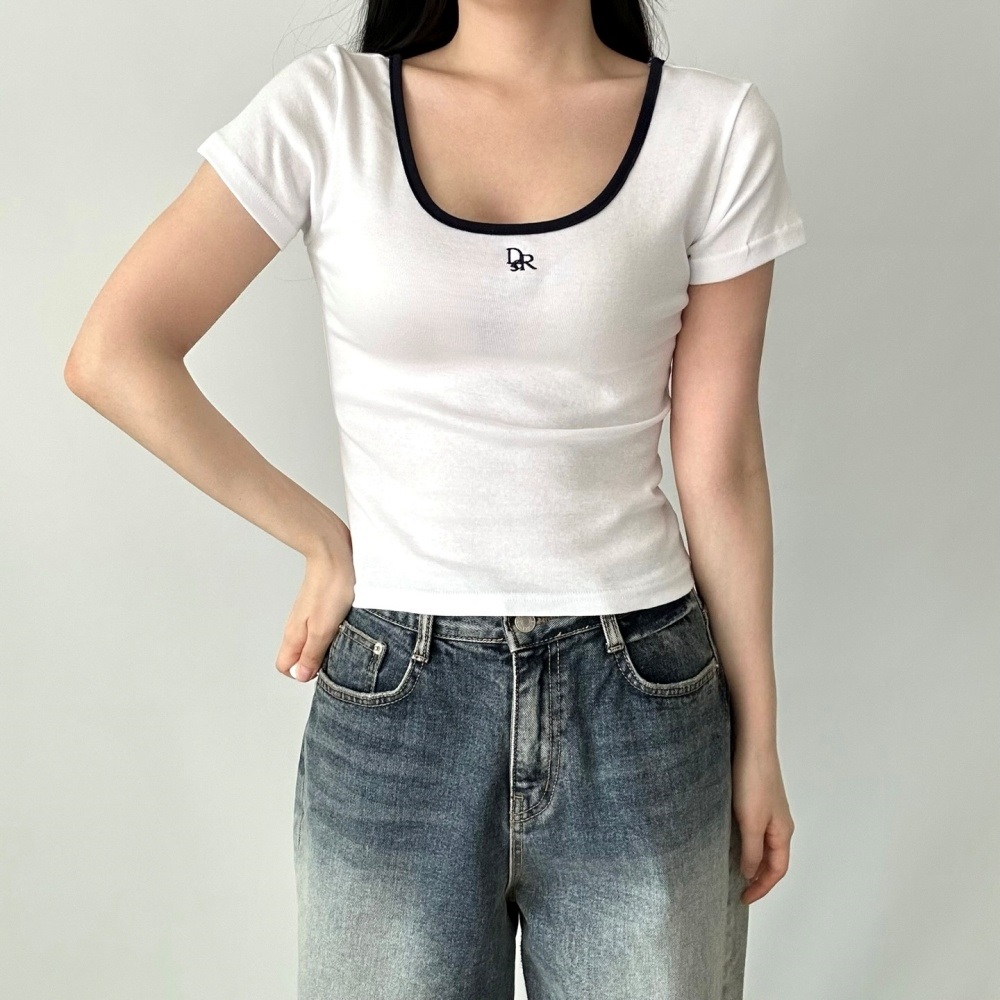 Uネックスリム刺繍配色Tシャツ | 詳細画像5