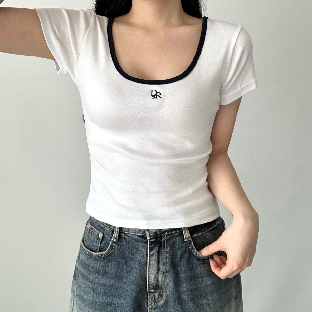 Uネックスリム刺繍配色Tシャツ | 詳細画像6