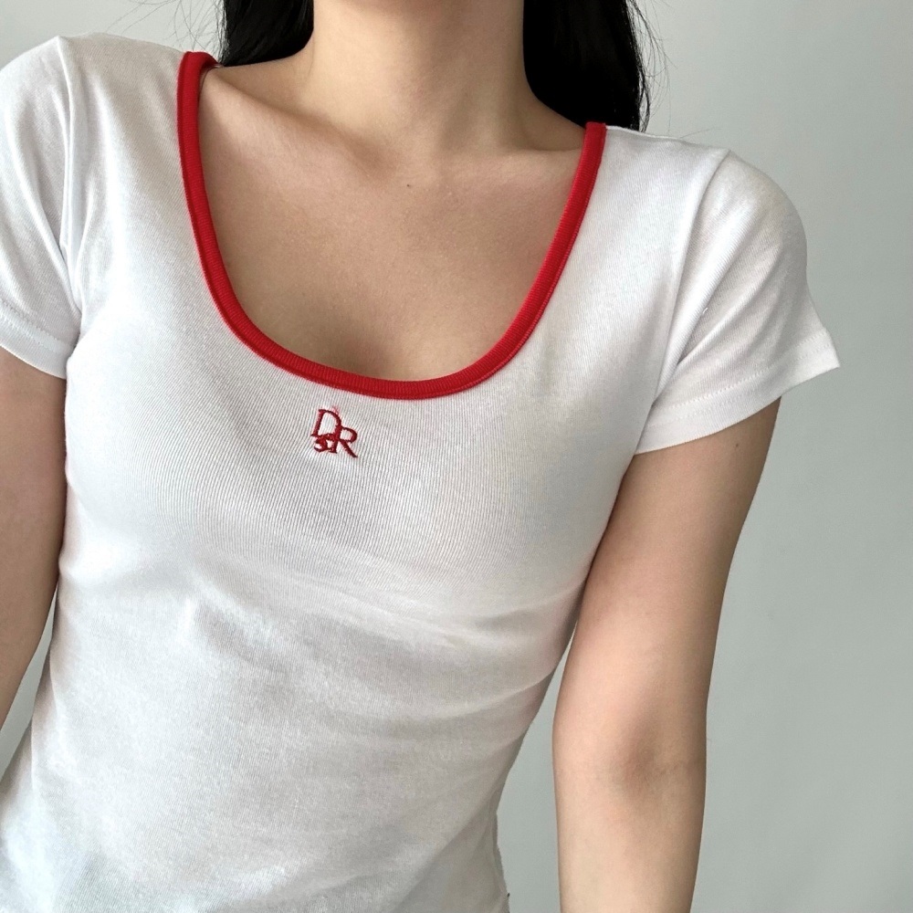 Uネックスリム刺繍配色Tシャツ | 詳細画像7