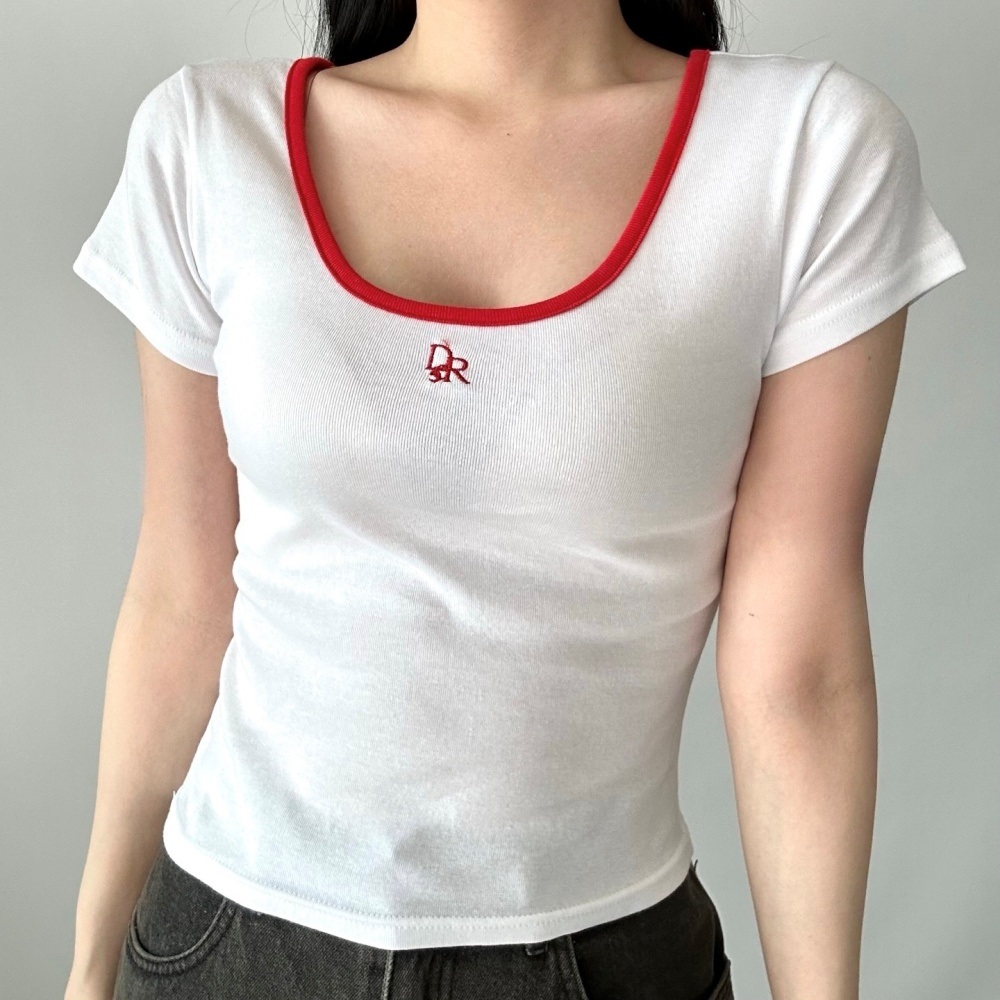 Uネックスリム刺繍配色Tシャツ | 詳細画像8