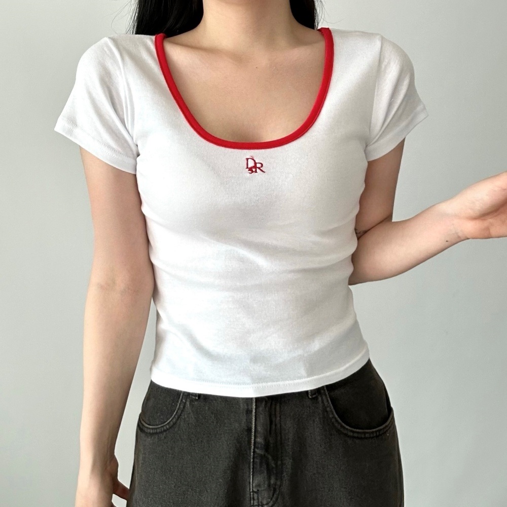 Uネックスリム刺繍配色Tシャツ | 詳細画像9